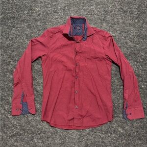 Men's Burgundy Long-Sleeve Dress Shirt with Contrast Trim